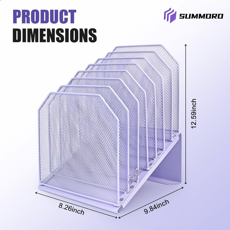SUMMORE Inclined File Organizer for Desk, 7-Tier Vertical File Folder Holder Office Desk Organizer Metal Rack File Wire Mesh Desktop Document Sorter for Office School Classroom Home (Purple) - Image 3
